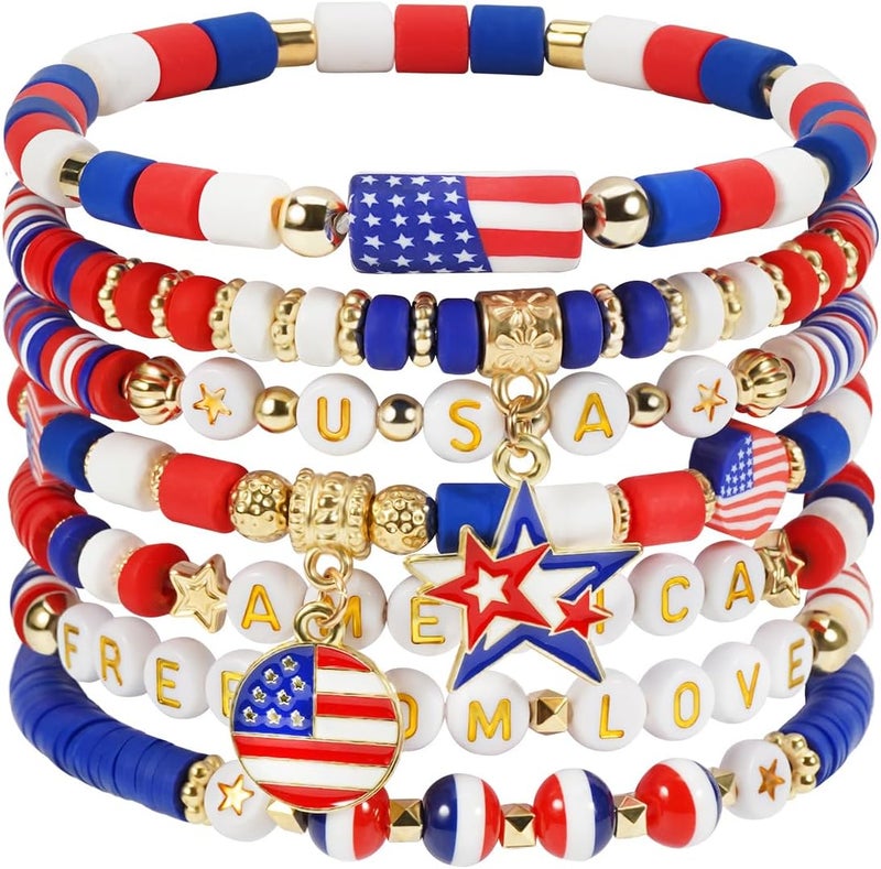 Briutn 4th of July Beaded Bracelets with American Flag Stars Charms USA Jewelry - Image 1